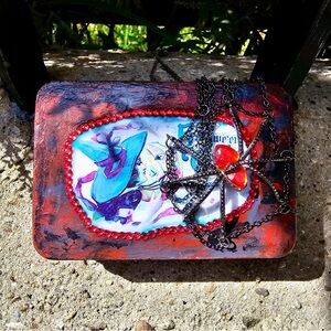 Mixed Media Retro Halloween Inspired Stash Box and Spider Necklace